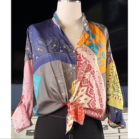 Johnny Was Dakota Adelaide Silk Blouse M - Picture 13 of 14